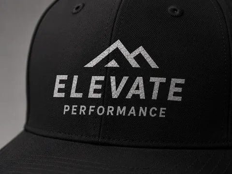 Screen-printed logo applied to a black performance cap