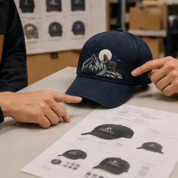 Finished cap sample being reviewed before approval