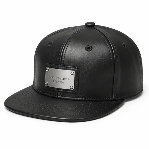 Black Leather-Look Snapback, Front left three-quarter primary reference